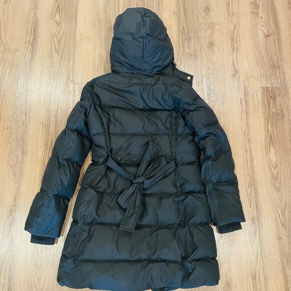 Black J.Crew Puffer Coat with Gold Snaps and Hood Size Small - Picture 2 of 4